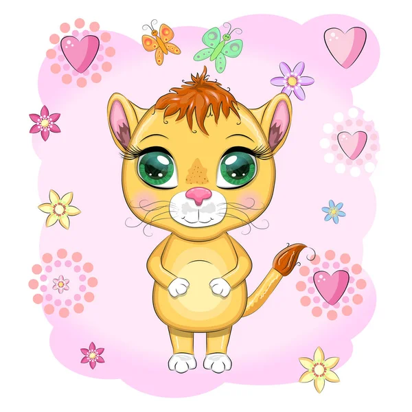 Cartoon Lioness Expressive Eyes Wild Animals Character Childish Cute Style — Stock Vector