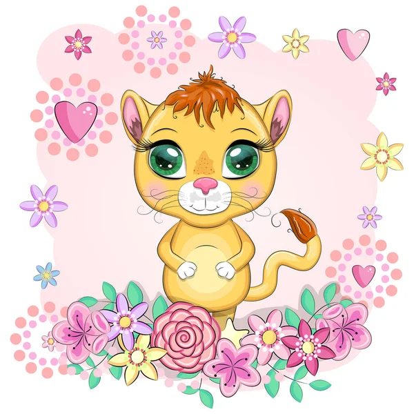 Cartoon Lioness Expressive Eyes Wild Animals Character Childish Cute Style — Stock Vector