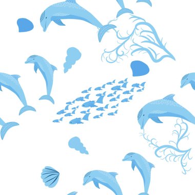 Yunus, deniz sakinleri kusursuz desen, deniz kabukları, algler, denizyıldızı, deniz yaban hayatı arasında güzel bir karakter..