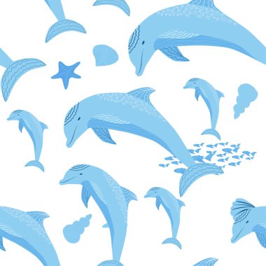 Yunus, deniz sakinleri kusursuz desen, deniz kabukları, algler, denizyıldızı, deniz yaban hayatı arasında güzel bir karakter..