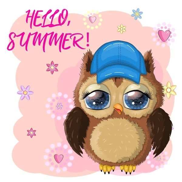 Hibou Personnage Dessin Animé Mignon Dans Concept Vacances Dans Chapeau — Image vectorielle