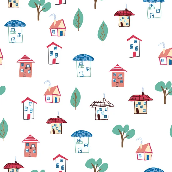 Ev karalaması elementi olan kusursuz çocuklar. ev desenleri, sevimli renkli evler, komik çocuk dekorasyonu.