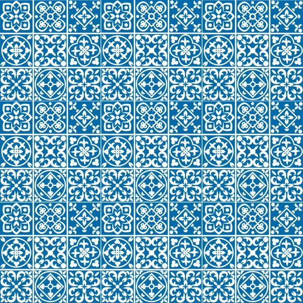 Portugiesisches Nahtloses Muster Mit Azulejo Fliesen Wunderschönes Nahtloses Patchwork Muster — Stockvektor