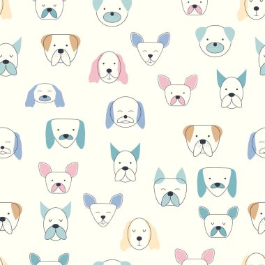 Köpek suratlı kusursuz çocuksu bir şekil. Yaratıcı kreş geçmişi. Çocuk tasarımı, kumaşı, ambalajı, duvar kağıdı, tekstil, giysi için mükemmel.