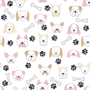 Köpek suratlı kusursuz çocuksu bir şekil. Yaratıcı kreş geçmişi. Çocuk tasarımı, kumaşı, ambalajı, duvar kağıdı, tekstil, giysi için mükemmel.