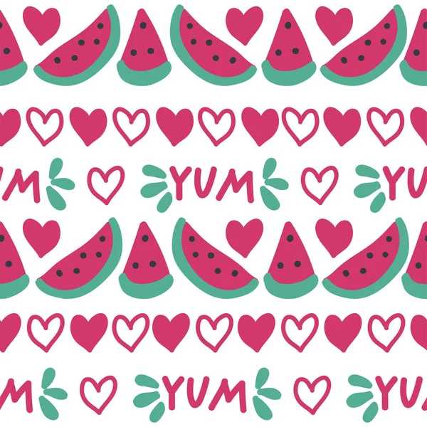 Seamless Watermelon Strawberry Pattern Strawberries Watermelon Seamless Hand Drawn Pattern — Wektor stockowy