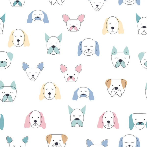 Patrón Infantil Sin Costuras Con Caras Animales Perro Fondo Guardería — Vector de stock