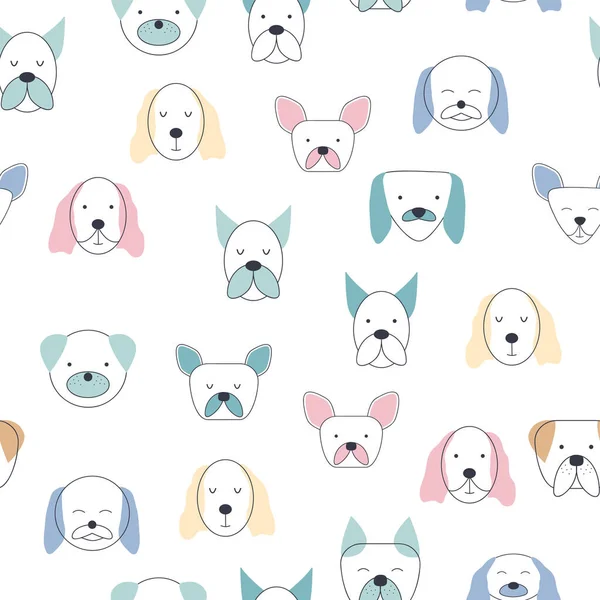 Nahtlos Kindliches Muster Mit Hundegesichtern Kreativer Kindergarten Hintergrund Perfekt Für — Stockvektor
