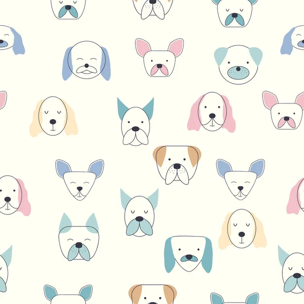 Nahtlos Kindliches Muster Mit Hundegesichtern Kreativer Kindergarten Hintergrund Perfekt Für — Stockvektor