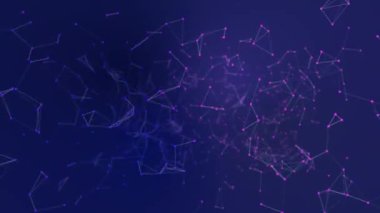 Mavi fantezi teknolojisi, mühendislik ve bilimsel hareket arkaplanı parçacıklar ve pleksus bağlantılı organik hareketler