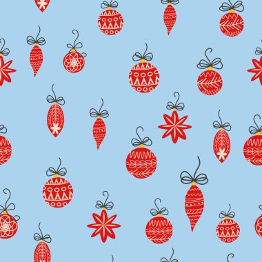 El çizimi, pürüzsüz desen, güzel el çizimi Noel ağacı süslemeleri, takılar. Yeni Yıl mücevherleri baskısı.