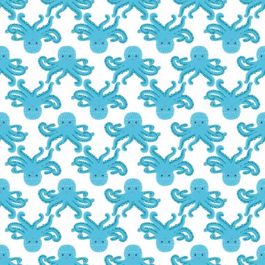 Sevimli ahtapot, yosun ve inciyle kusursuz bir desen. Sevimli elle çizilmiş çocuksu, pürüzsüz bir şekil. Moda çocuk odası arka planı