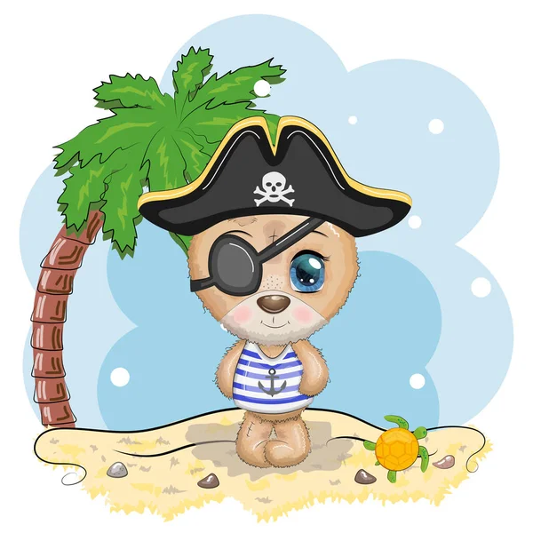 Oyuncak ayı korsanı, oyunun çizgi film karakteri, bandana takmış vahşi bir hayvan ve kafataslı, göz bandı takmış bir şapka. Sahilde parlak gözlü, palmiyeli bir karakter.