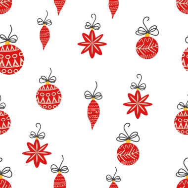 El çizimi, pürüzsüz desen, güzel el çizimi Noel ağacı süslemeleri, takılar. Yeni Yıl mücevherleri baskısı.