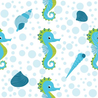 Deniz atı ve denizyıldızı desenleri. Deniz hayatı yaz geçmişi. Tatlı deniz yaşamı. Kumaş ve dekor için tasarım.