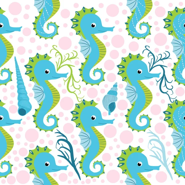 Seahorse Starfish Seamless Pattern Sea Life Summer Background Cute Sea — Stock Vector