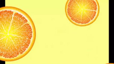 Sulu greyfurt daireleri döner, görünür ve kaybolur, suya düşer. Turuncu, kırmızı, sarı, yeşil meyve