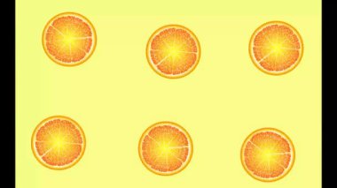 Sulu greyfurt daireleri döner, görünür ve kaybolur, suya düşer. Turuncu, kırmızı, sarı, yeşil meyve