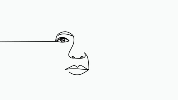 Wanita wajah dengan bunga anggrek. Gambar garis yang kontinu — Stok Video