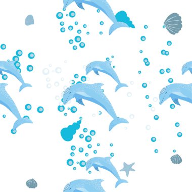 Yunus, deniz sakinleri kusursuz desen, deniz kabukları, algler, denizyıldızı, deniz yaban hayatı arasında güzel bir karakter..