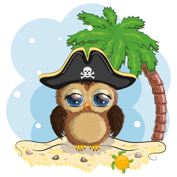 Baykuş korsanı, oyunun çizgi film karakteri, bandana takmış bir kuş ve kafatası ve göz bandı takmış bir şapka. Adanın parlak gözlü karakteri Palmiye ağaçlarıyla