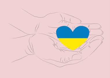 Help Ukraine. Hands Ukrainian national colors. Anti-war creative concept