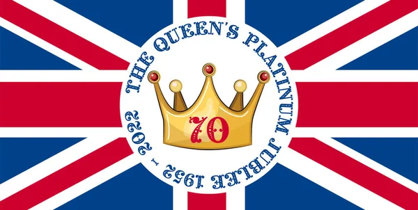 Queen Elizabeth Platinum Jubilee Crown Celebration Poster Union Jack Background — Vector de stock