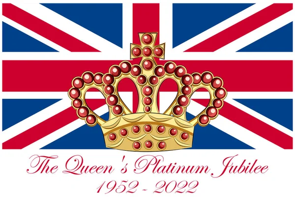 Queen Elizabeth Platinum Jubilee Crown Celebration Poster Union Jack Background — Vector de stock