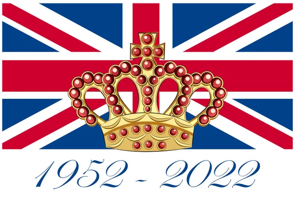 Queen Elizabeth Platinum Jubilee Crown Celebration Poster Union Jack Background — Stockvektor