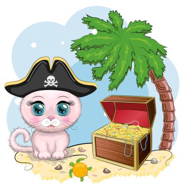 Kedi korsan, oyunun çizgi film karakteri, bandana takmış vahşi bir kedi ve kafatası ve göz bandı takmış bir şapka. Parlak gözlü ve hazine sandıklı bir karakter.