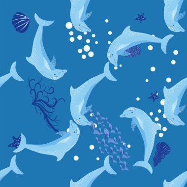 Yunus, deniz sakinleri kusursuz desen, deniz kabukları, algler, denizyıldızı, deniz yaban hayatı arasında güzel bir karakter..