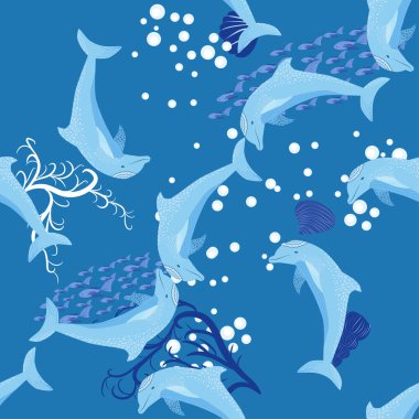 Yunus, deniz sakinleri kusursuz desen, deniz kabukları, algler, denizyıldızı, deniz yaban hayatı arasında güzel bir karakter..