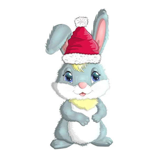 Cute Cartoon Bunny Wearing Santa Hat Winter 2023 Christmas New — Stock Vector