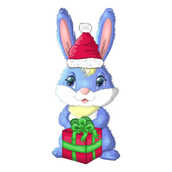 Cute Cartoon Rabbit Santa Hat Gift Winter 2023 Christmas New — Stock Vector