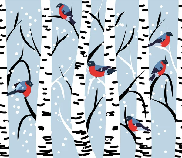 Saka kuşları ve huş ağaçlarıyla kışın pürüzsüz desen