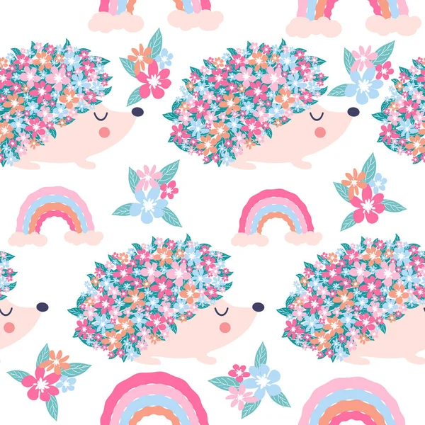 Çiçekleri ve şirin kirpileri olan kusursuz çocuksu çiçek deseni.