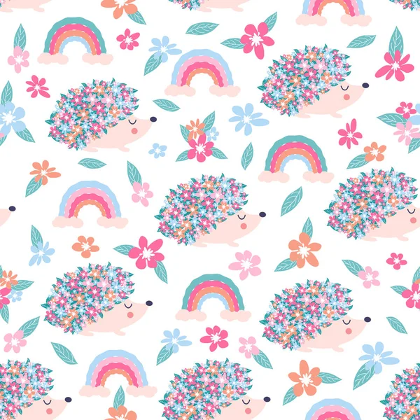 Çiçekleri ve şirin kirpileri olan kusursuz çocuksu çiçek deseni.