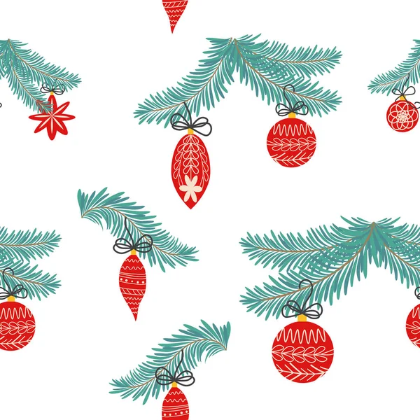 Seamless Christmas Pattern Fir Branches Spruce Background Christmas Happy New — Stockvektor