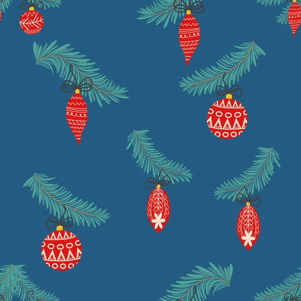 Seamless Christmas Pattern Fir Branches Spruce Background Christmas Happy New — 图库矢量图片