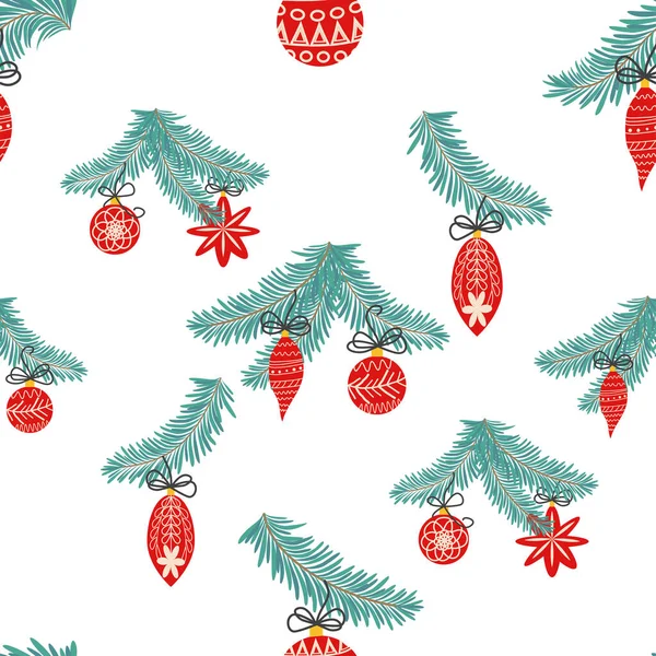 Seamless Christmas Pattern Fir Branches Spruce Background Christmas Happy New — Stockový vektor