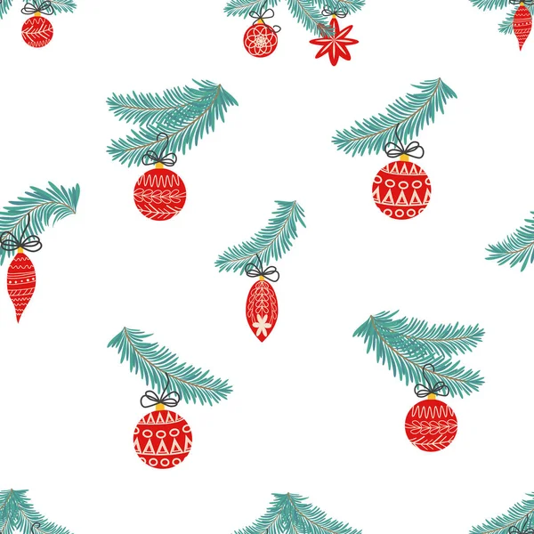 Seamless Christmas Pattern Fir Branches Spruce Background Christmas Happy New — Stockvektor