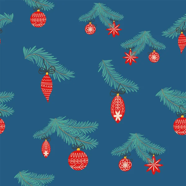 Нежный Рождественский Узор Еловыми Ветвями Сельский Фон Рождество Новым Годом — стоковый вектор
