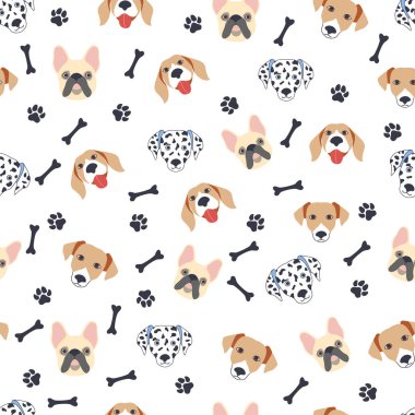 Çizgi film köpekleri ağızlıklı, kusursuz desenler. Dalmaçyalı, Teriyer, Bulldog.