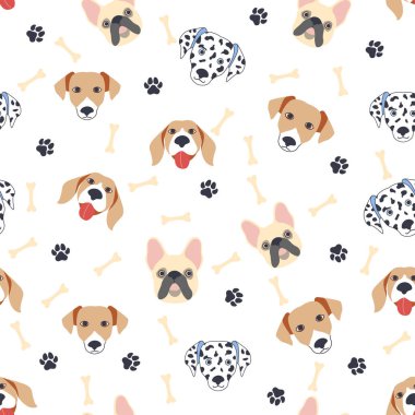 Çizgi film köpekleri ağızlıklı, kusursuz desenler. Dalmaçyalı, Teriyer, Bulldog.