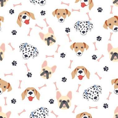 Çizgi film köpekleri ağızlıklı, kusursuz desenler. Dalmaçyalı, Teriyer, Bulldog.