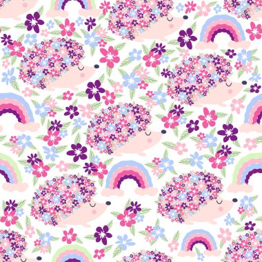 Çiçekleri ve şirin kirpileri olan kusursuz çocuksu çiçek deseni.