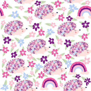 Çiçekleri ve şirin kirpileri olan kusursuz çocuksu çiçek deseni.