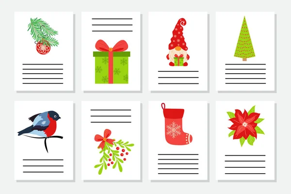 Zestaw Powitania Lub Zaproszenia Świątecznego Pocztówki Symbolami Nowego Roku Choinka — Wektor stockowy