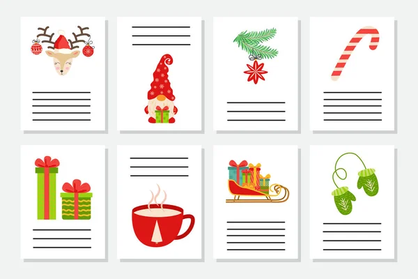 Zestaw Powitania Lub Zaproszenia Świątecznego Pocztówki Symbolami Nowego Roku Choinka — Wektor stockowy