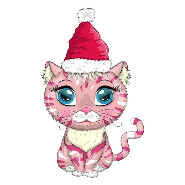 Cute Cartoon Cat Santa Hat Winter 2023 Christmas Chinese New — Stock Vector